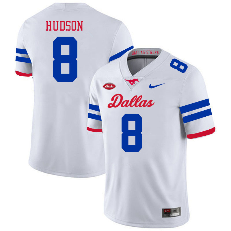 SMU Mustangs #8 Jordan Hudson College Football Jerseys Stitched Sale-Alternate White